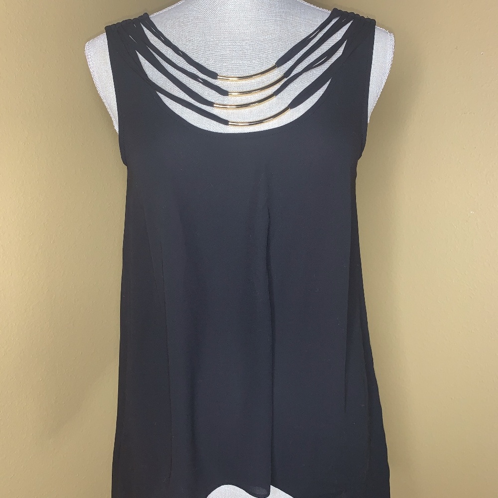 BCBGMaxazria Silk Chiffon Top w/ Gold Detailing in Front & Back